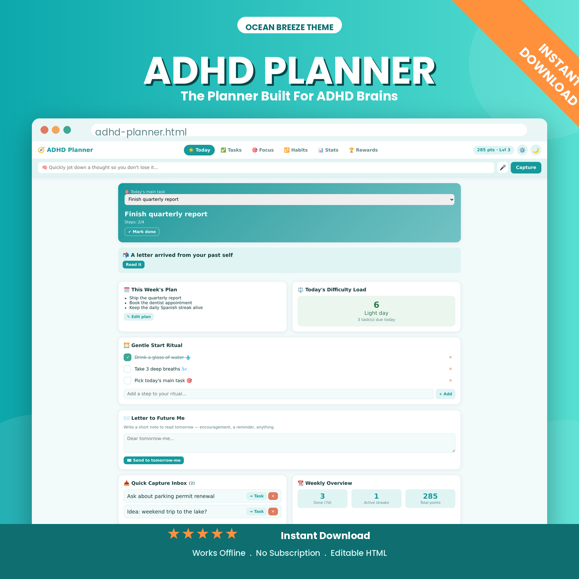 ADHD Planner — A calm, single-file planner built around how ADHD brains work