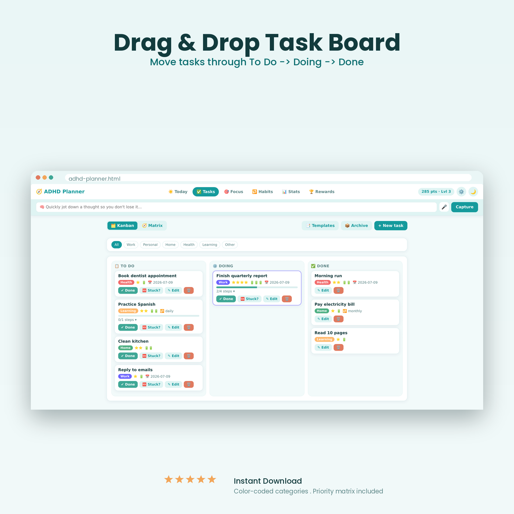 Kanban board screen