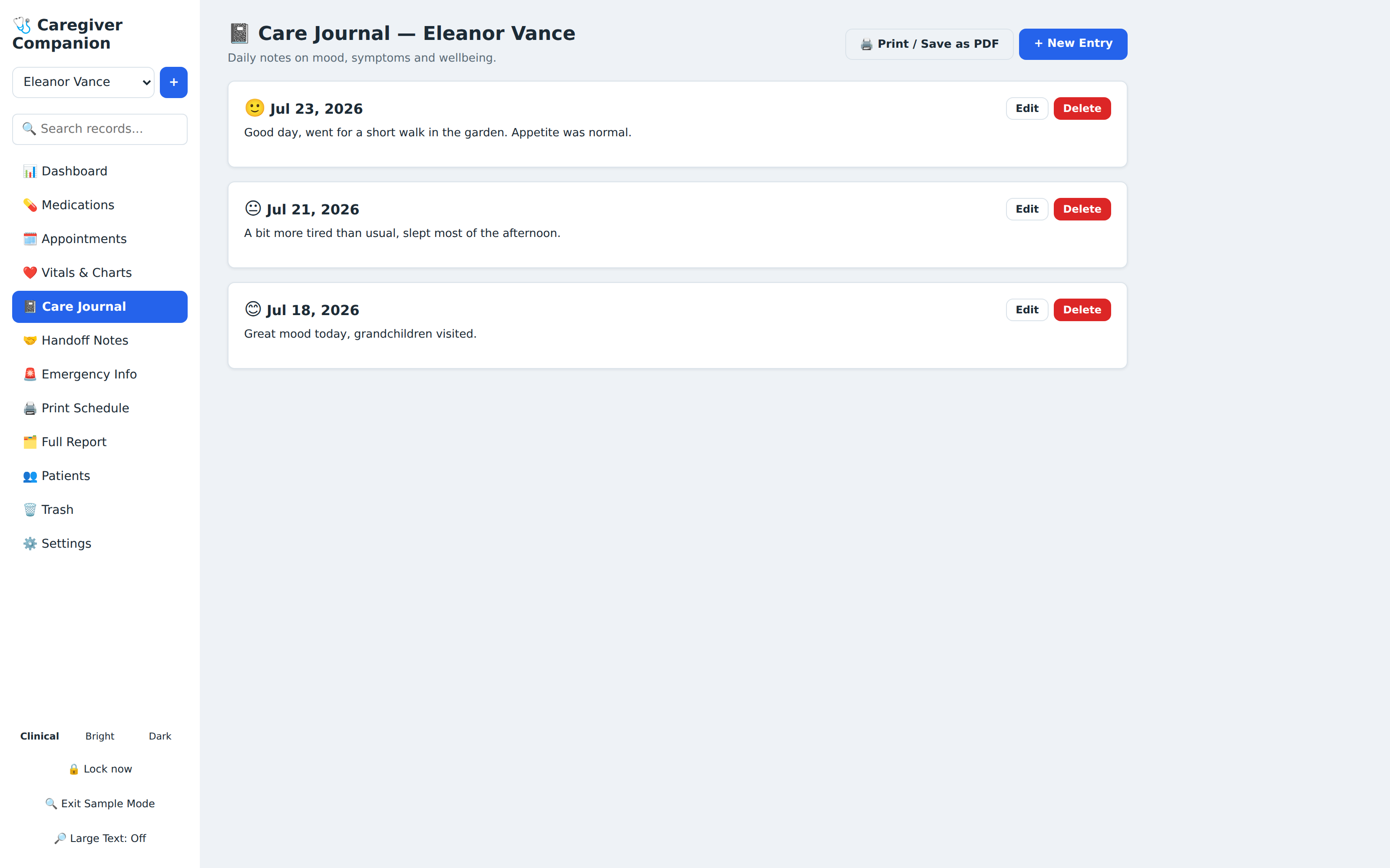 Daily journal screen