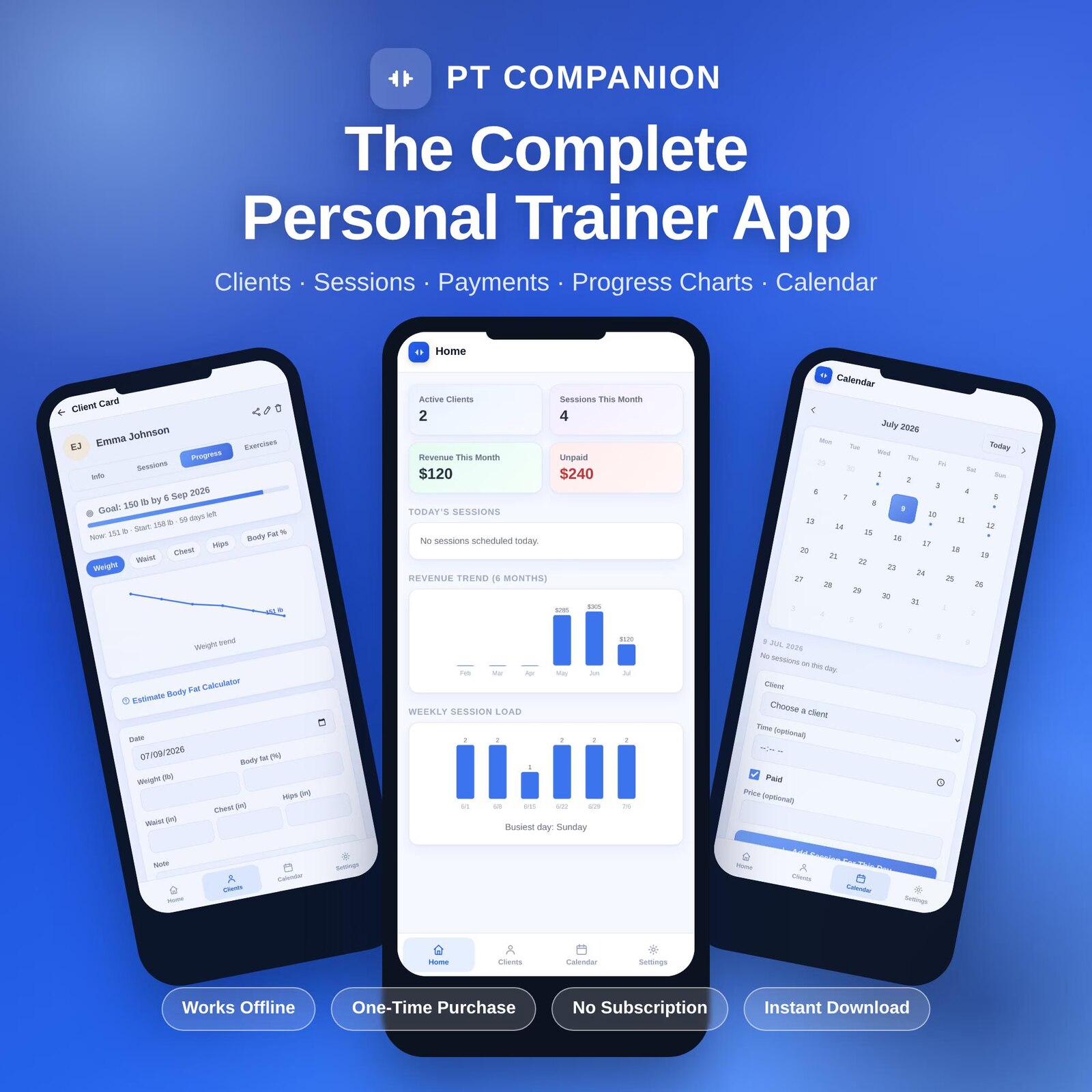PT Companion — Client sessions, packages, business notes and revenue records for independent trainers